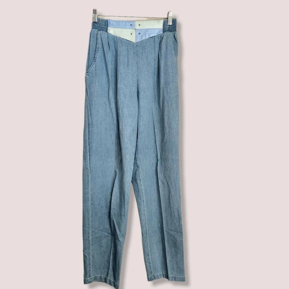 Vintage saint germain paris sz Small pants‎ Womens Jeans Leather Patch Trousers